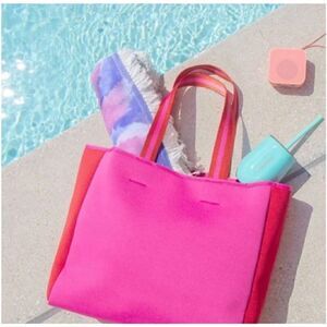 Summersalt Neoprene Beach Pool Tote Shoulder‎ Bag NWOT Hot Pink Hibuscus Red